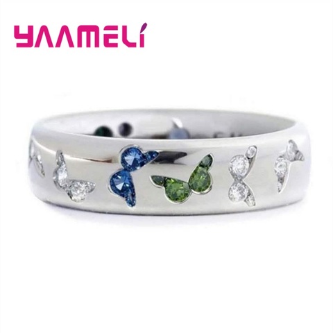 Anillo de Plata de Ley 925 con forma de mariposa especial para mujer, joyería de cristal austriaco para fiesta de cóctel, venta al por mayor ► Foto 1/6