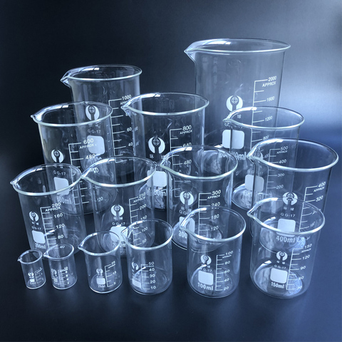 5 unids/set 25 ml/50 ml/100 ml/150 ml/500 ml prueba química de vaso de vidrio equipo de laboratorio escolar ► Foto 1/6