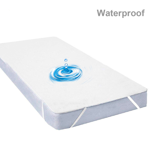 Funda impermeable blanca para colchón, Protector de cama antiácaros, resistente al agua, cinturón elástico ► Foto 1/6