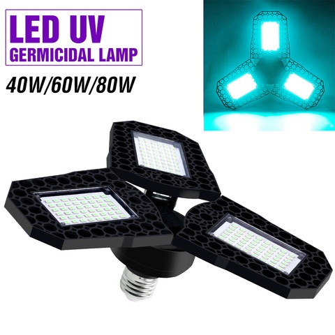 Germicida UVC bombilla de luz LED 220V ultravioleta luz LED para garaje 80W 60W 40W E27 Deformable LED UV lámpara desinfección 110V lámpara ► Foto 1/6