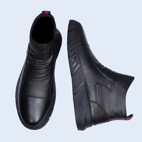 Botas de cuero abiertas hechas a mano, zapatos informales de suela alta negros con cremallera lateral para hombre, zapatos británicos para primavera y otoño ► Foto 1/6