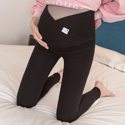 Leggings de cintura alta para mujeres embarazadas, prendas elásticas abdominales de embarazo, lápiz de vientre, color negro y gris ► Foto 1/6