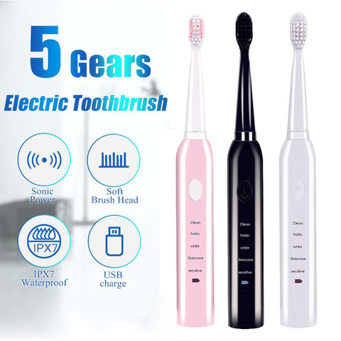 Potente cepillo de dientes eléctrico sónico recargable con carga USB cepillos de dientes cepillo de dientes electrónico lavable blanqueamiento de dientes ► Foto 1/6