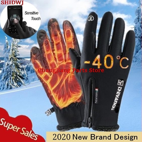 Guantes de invierno para exteriores resistentes al agua para Moto forrado con Polar térmico, antideslizantes con pantalla táctil ► Foto 1/6