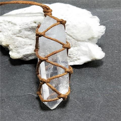 Colgante con forma de pilar de cristal de cuarzo blanco amatista Natural, piedra curativa, artesanía de Reiki Hangings con cuerda tejida ► Foto 1/6