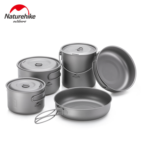 Naturehike, utensilios de cocina para acampar, sartén de titanio, utensilios, juego de cubiertos, vajilla para exteriores, juego de cocina de viaje, equipo de Camping ► Foto 1/6