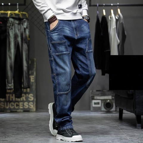 Pantalones vaqueros holgados de talla grande para hombre, ropa de Hip Hop, Cargo, azul, ocio ► Foto 1/6