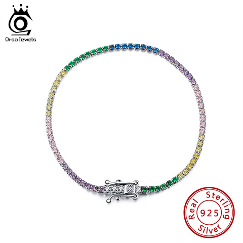 ORSA JEWELS Multi-color 925 pulsera de tenis plateada para las mujeres la pavimentado AAAA pulsera de circonita joya fiesta regalo venta al por mayor OSB62 ► Foto 1/6