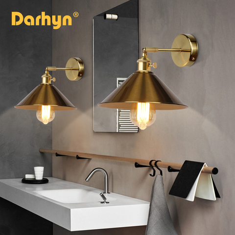 DARHYN-Lámpara de pared Vintage con interruptor lámpara de pared de Color cobre para dormitorio E27, aplique de pared dorado con enchufe para sala de estar ► Foto 1/6