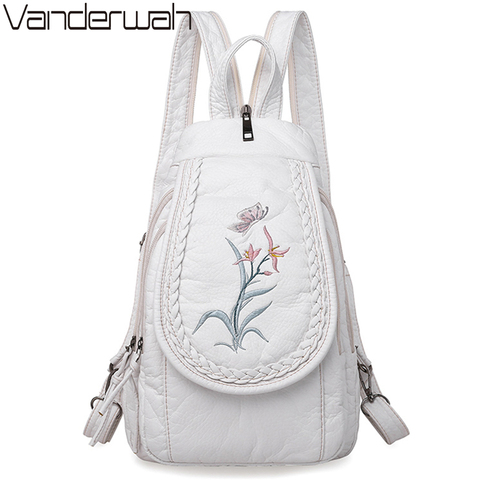 Nuevo bordado orquídea mujeres Casual mochila 3 en 1 mochila para chicas adolescentes suave lavado cuero PU en el pecho para mujeres Sac ► Foto 1/6