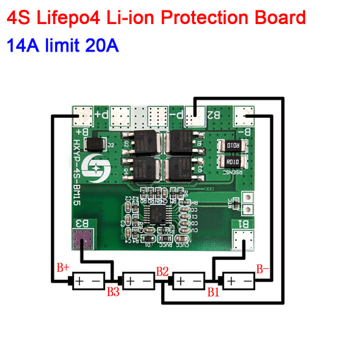 4S 12,8 V 14,4 V 16,8 V Lifepo4 Li-Ion Lipo Placa de protección de batería de litio 12V 12V 18650 BMS 14A límite 20A 4 Paquete de células de PCM 3,2 V 3,7 V ► Foto 1/4