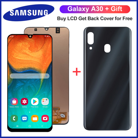 Pantalla Super AMOLED de 6,4 pulgadas para móvil, montaje de digitalizador de pantalla táctil con cubierta trasera para Samsung Galaxy A30, A305, SM-A305F, A305FN ► Foto 1/6