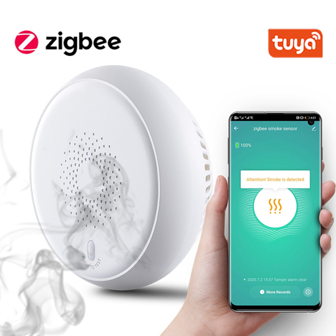 Tuya-Sensor de humo Zigbee inteligente, sistema de alarma de seguridad para el hogar, Notificación por App ► Foto 1/6