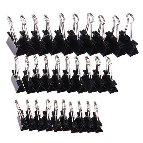 10 unids/lote de Clips de carpeta metálicos, negro, 19mm/ 25mm/ 32mm, Clip de papel para notas, suministros de oficina, Clips de seguridad para encuadernación ► Foto 1/6