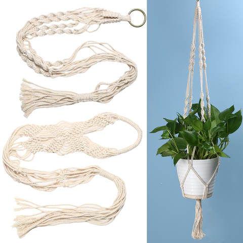 Colgador de plantas anudadas Estilo Vintage, maceta verde, macramé, cuerda de yute, soporte para maceta de jardín ► Foto 1/6