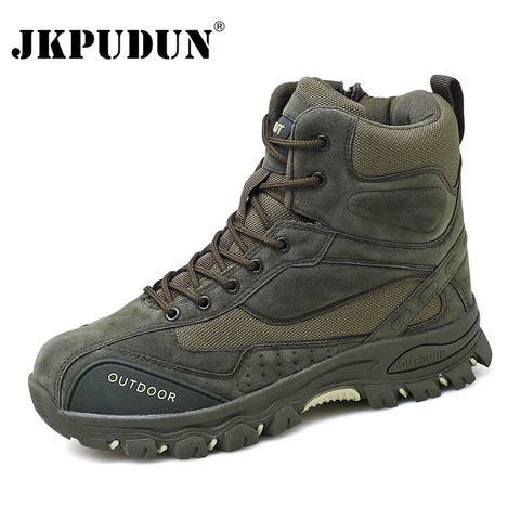 Botas militares tácticas de combate para hombre, zapatos de trabajo de cuero genuino, caza, Trekking, Camping, montañismo, para invierno, Bot JKPUDUN ► Foto 1/6