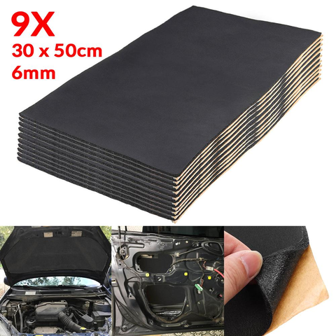 9X 1cm 0,6 cm coche sonido caliente Deadener Mat a prueba de ruido aislamiento del capó Deadening motor Firewall calor espuma de algodón pegatina 30x50cm ► Foto 1/6