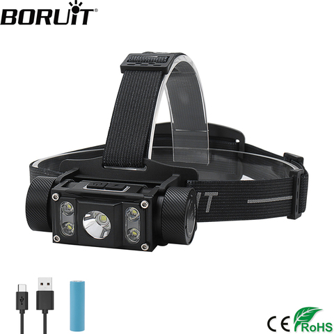 BORUiT B50 XM-L2 + 4 * XP-G2 LED faro Max.6000LM impermeable faro TYPE-C recargable 21700 linterna de cabeza para Camping caza ► Foto 1/6