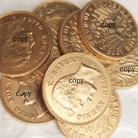 Monedas de copia chapadas en oro, 8 Uds., Bavaria 10 Mark (1902-1913) ► Foto 1/6