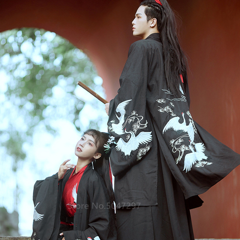 Los hombres japoneses disfraz de Samurai Kimono grulla Vintage bordado mujer antigua vestido Yukata Cosplay traje ropa fiesta ► Foto 1/6