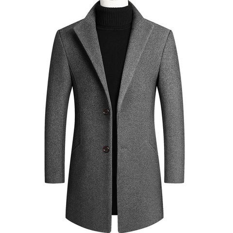 Thoshine-abrigos gruesos de lana para hombre, abrigos gruesos ajustados con cuello vuelto, moda para hombre, mezcla de lana, abrigos, chaquetas, Trenca informal, Invierno 30% ► Foto 1/5