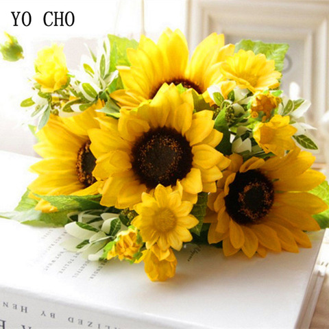 Flores artificiales de girasol de seda para decoración de cajas de boda, accesorios para álbum de recortes, flores falsas, tamaño grande, hecho a mano ► Foto 1/6