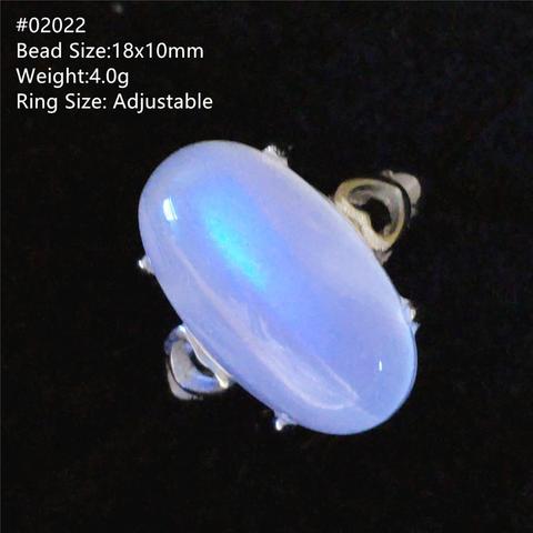 Anillo de plata de primera ley con piedra lunar Ovalada para mujer, sortija ajustable, plata esterlina 925, cristal Natural, luz azul, AAAAA ► Foto 1/6