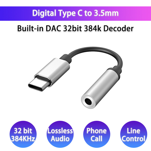 Adaptador de Audio Digital con USB tipo C, DAC a Jack de 3,5mm, decodificador HiFi para SAMSUNG note 10, OnePlus, Pixel, Huawei y Xiaomi ► Foto 1/6