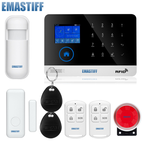 Quad band sistema de alarma inalámbrico wifi/gsm TFT, sensor de puerta, sistema de ALARMA DE SEGURIDAD PARA EL HOGAR con cable, Kit de sirena, SIM, alarma SMS ► Foto 1/6