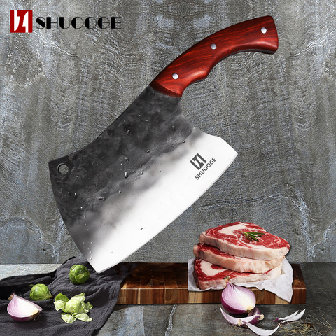SHUOOGE-cuchillo de Chef forjado hecho a mano, hoja de acero revestido duro, carnicero, para picar, cocina ► Foto 1/6