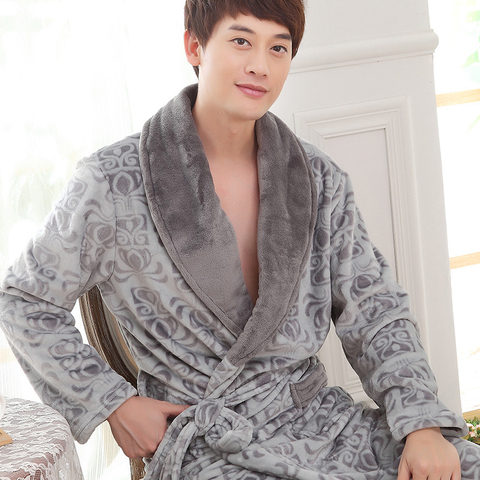 Los hombres de invierno gruesa franela Albornoz hombre Kimono lujo traje de baño Sexy kimono hombre térmica bata pijamas 2022 ► Foto 1/6