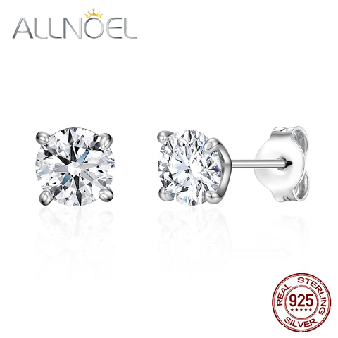 ALLNOEL-pendientes de plata de ley 925 para mujer, 5A, Diamante de circonio blanco, pendientes de tuerca, compromiso de platino, joyería fina de boda ► Foto 1/6