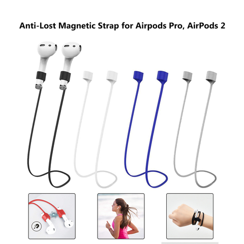 2 unid/set magnético Anti-perdido correas para los AirPods Pro AirPods 1 2 suave silicona deportes cordón cuerda cuello cable para Apple aire cápsulas ► Foto 1/6