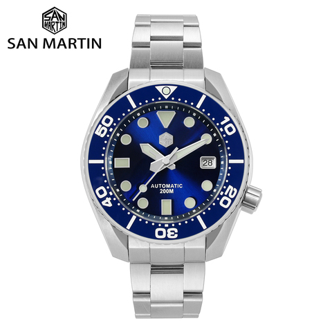 San Martin Diver MM200 NH35-reloj mecánico automático para hombre, de lujo, con bisel de zafiro y cerámica, de 20Bar BGW-9, abertura para fecha luminosa ► Foto 1/6