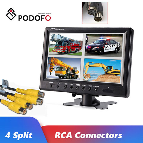 Podofo-Monitor de vigilancia de seguridad para coche, de 9 pulgadas TFT LCD pantalla dividida, Monitor de reposacabezas de seguridad CCTV, 4 conectores RCA, 6 modos ► Foto 1/6