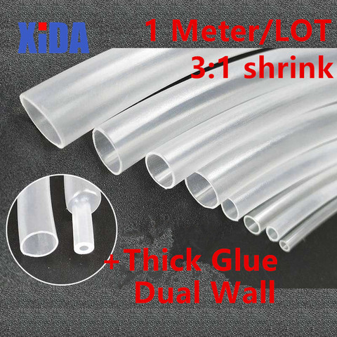 Tubo termorretráctil de doble pared, 1M Clear4.8/6,4/7,9/9,5/12,7/15mm, pegamento grueso, ratio 3:1, tubo retráctil, kit de envoltura de alambre forrado adhesivo ► Foto 1/6