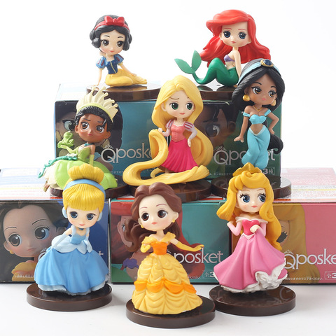 8-9cm 8 unids/lote Q Posket princesa Tiana nieve blanco Rapunzel Ariel Cenicienta Belle sirena de acción de PVC figuras en miniatura de juguete niño regalo ► Foto 1/6