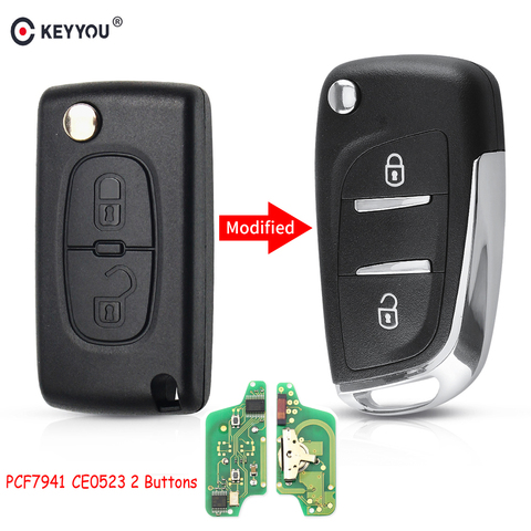 KEYYOU-mando a distancia con 2 botones para coche, llave remota con tapa modificada, para Peugeot 407 307 607 HCA/ VA2, Chip ID46, 433MHz, CE0523 ► Foto 1/6