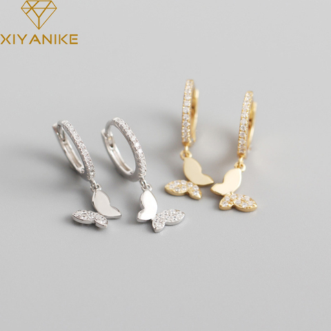 XIYANIKE-pendientes de aros de circón para mujer, de Plata de Ley 925, con diamantes de imitación de mariposa, amuleto de moda, joyería de lujo ► Foto 1/6