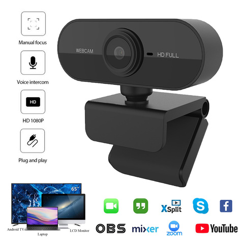 Cámara web 1080P con micrófono, Webcam Full HD 1080P con micrófono para ordenador, videollamadas en vivo ► Foto 1/6
