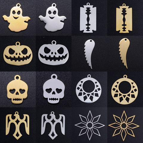 5 unids/lote Halloween calabaza DIY encantos al por mayor 100% de acero inoxidable cráneo fantasma conectores encanto hoja Cruz colgante de joyería ► Foto 1/6