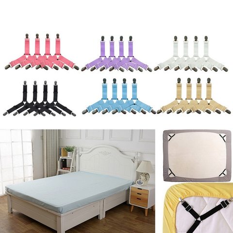 Juego de 4 unidades de pinzas para hojas de cama elásticas Tirantes ajustables resistentes para sábana para cama de hogar pinzas para hojas ► Foto 1/6