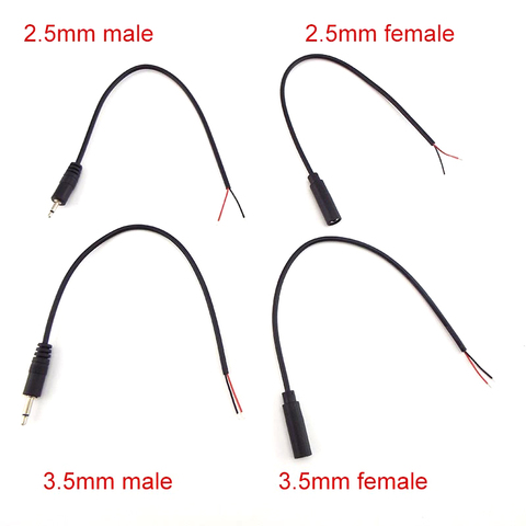 1 uds/5 uds 25CM 2pin Cable de extensión 2,5mm 3,5mm Cable conector Mono macho hembra enchufe DIY Audio reparación Cable cargador ► Foto 1/6