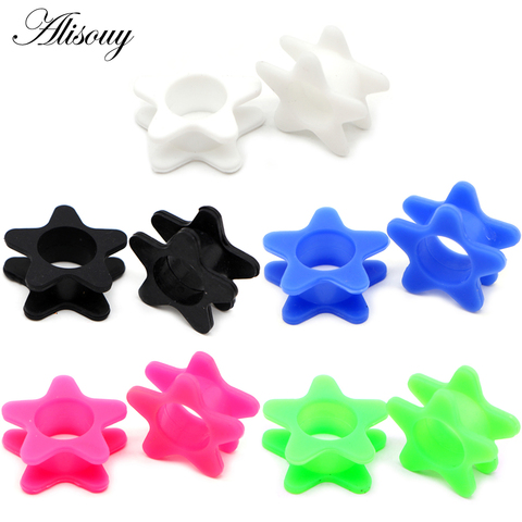 Alisouy-2 uds. De tapones para túnel del oído, expansor de silicona negra hueca estrella, doble campana para carne, expansores de calibre, joyería para Piercing ► Foto 1/6