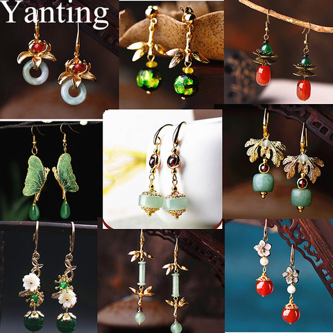 Yanting-pendientes Vintage de lujo para mujer, aretes de diseño étnico con piedras, flor de concha, accesorios ► Foto 1/6