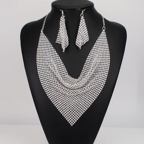 Conjunto de gargantillas de diamantes de imitación para mujer, corte de Metal grandes de collar y pendientes, accesorios de vestido de fiesta, conjuntos de joyería a la moda, UKEN ► Foto 1/6