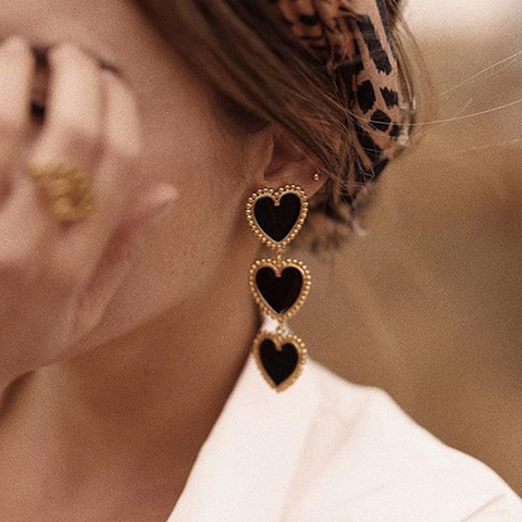 Pendientes colgantes con forma de corazón para mujer, aretes largos con forma de corazón esmaltado en Nuevos Bohemios, color rojo y grande, para fiesta ► Foto 1/6