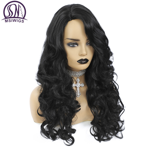 MSIWIGS-peluca sintética larga Afro para mujer, cabello negro, línea de parte lateral Natural, púrpura, resistente al calor ► Foto 1/6