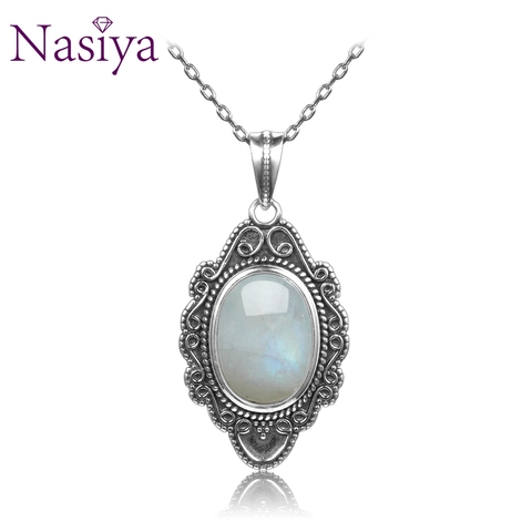 NASIYA-collar clásico de piedra lunar Natural para mujer, colgante de plata de ley 925, joyería para mujer, regalos de San Valentín con cadena ► Foto 1/6