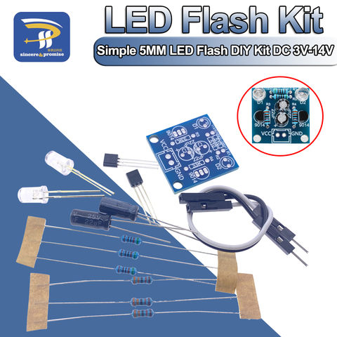 Juego de luces LED de 5MM para Arduino, Kit de luces intermitentes simples de 5mm, CC de 3V-14V, Kit electrónico de circuito Suite de 1,6 MM ► Foto 1/6